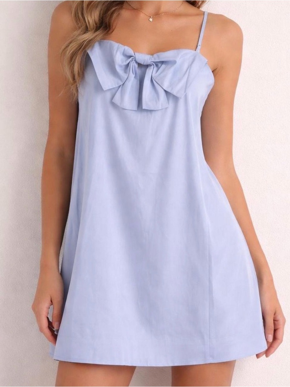 A new day blue mini bow shift dress with pockets!